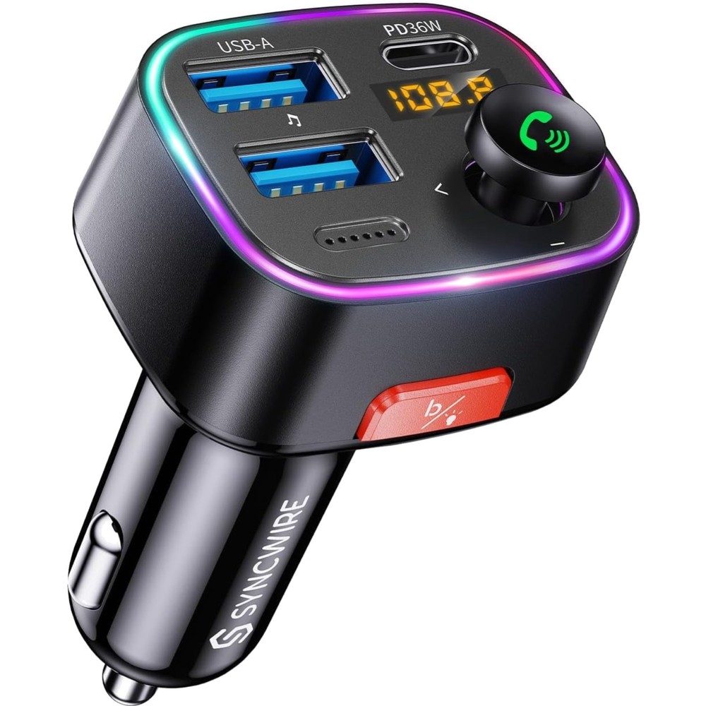 Bluetooth 5.4 FM Transmitter Car Adapter 48W PD 36W & 12W [Light Switch] [HiF...