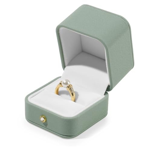 Green Leather Ring Gift Box Jewelry Gift Box Small Ring Case for Ring Box