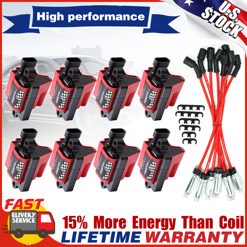 8 Pack Square Ignition Coil and Spark Plug Wire For Chevy GMC 4.8L 5.3 6.0L 8.1L
