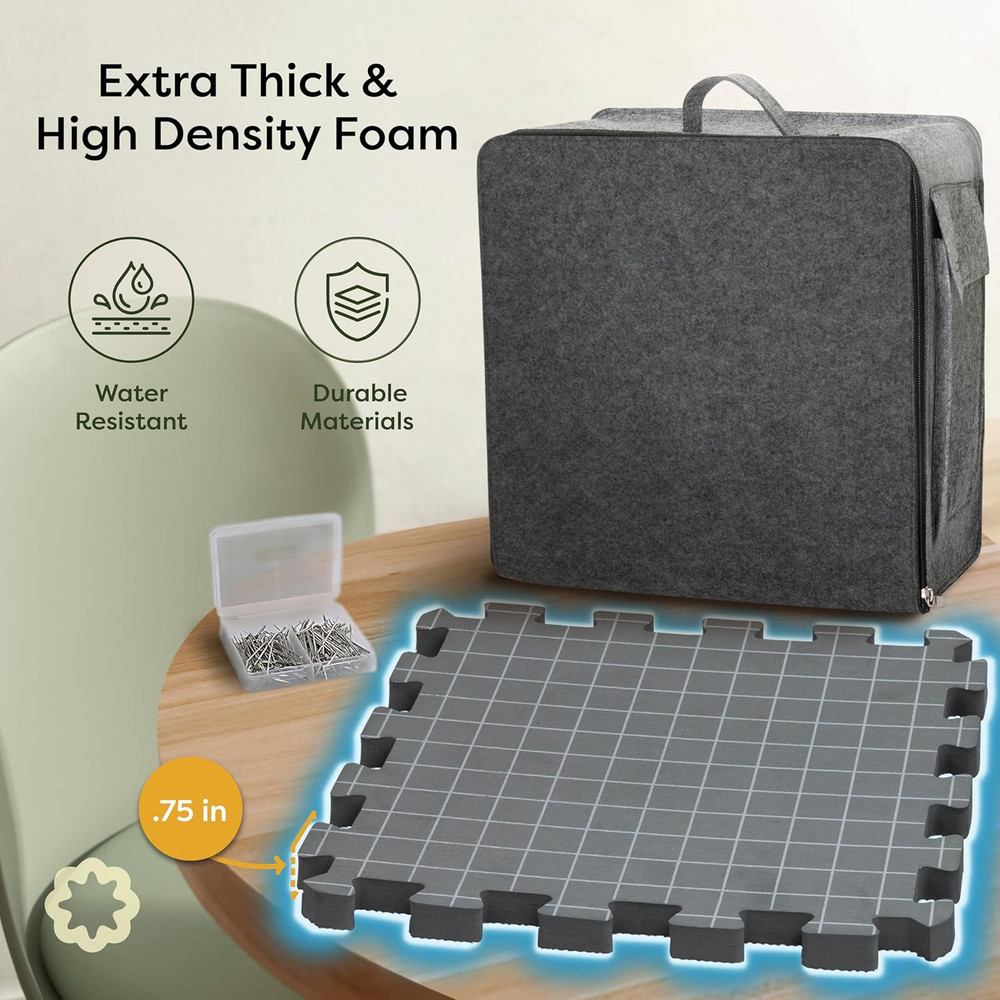 Crochet Blocking Board Set – 9 Extra Thick Interlocking Mats with Grid, 150 T-Pi