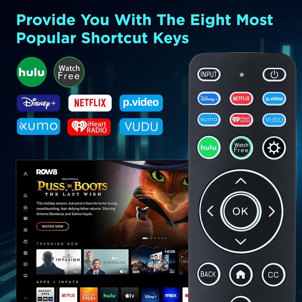 Universal Backlit Remote XRT260 Replacement for Vizio Remote, Black