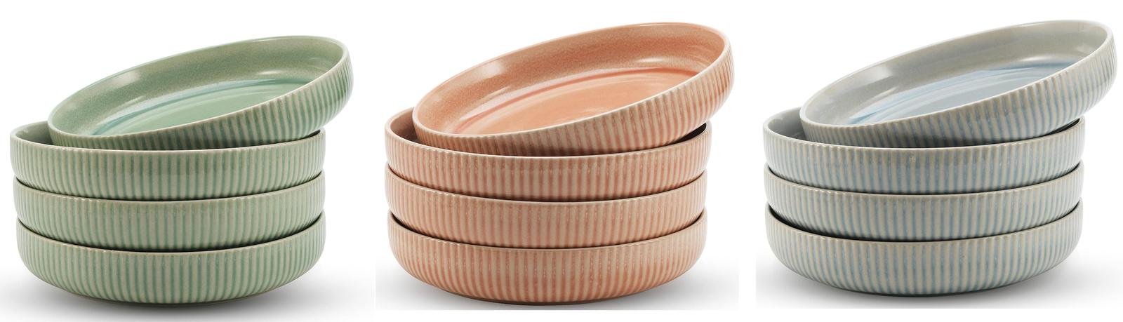 American Atelier Large Pasta Bowls Set of 4-40 oz - Green/Light Blue/Blush