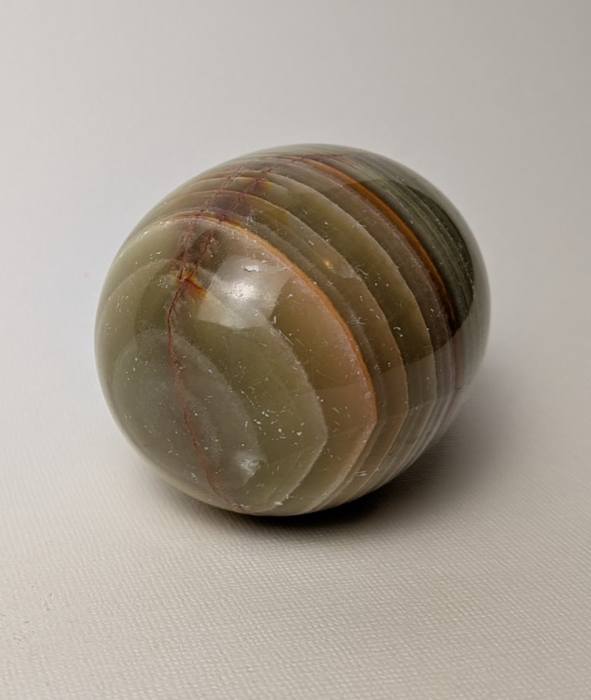 Vintage Polished Stone Egg – Olive Green w/ Natural Stripe Pattern – 2.75" Wide