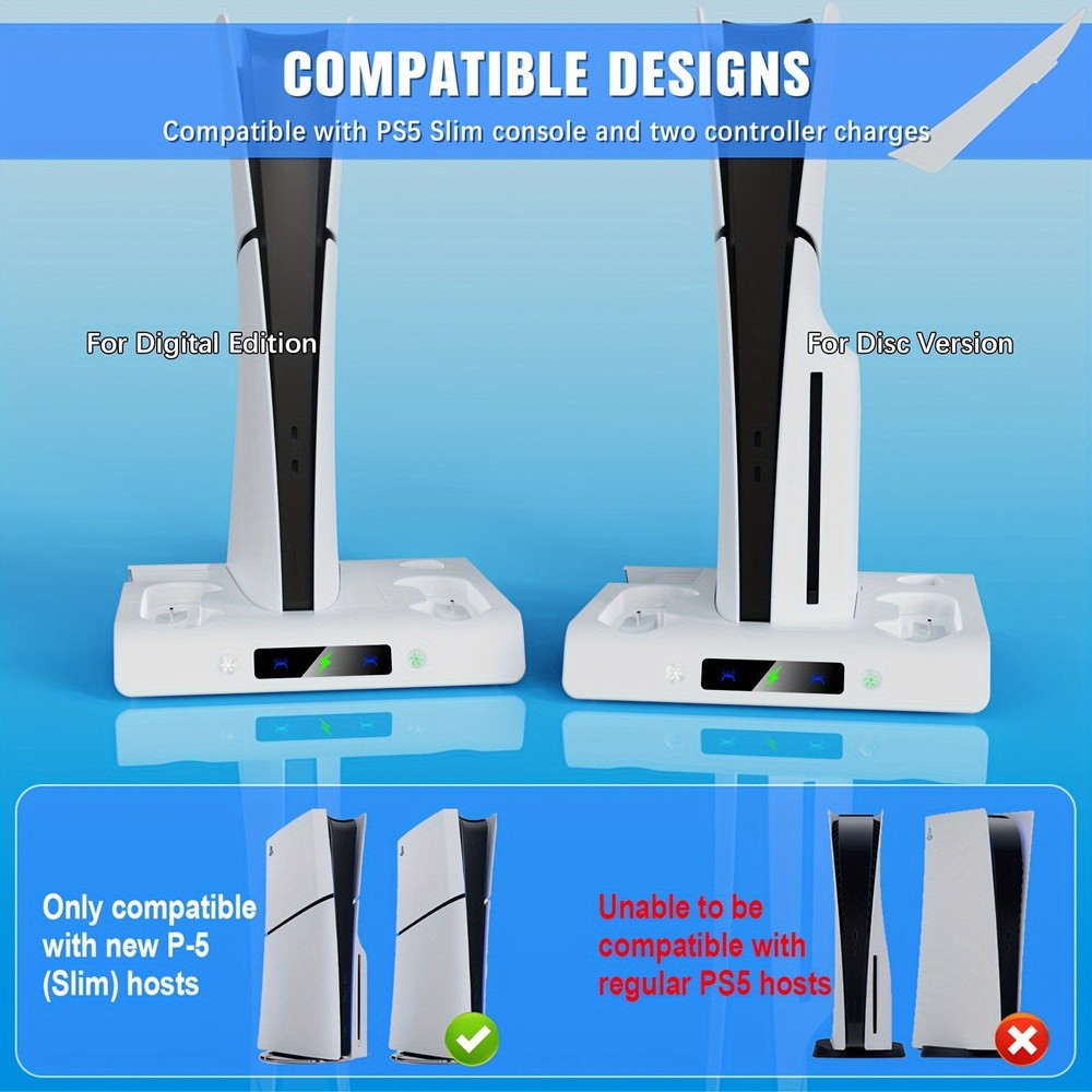 For PS5 SLIM Controller Charger Cooling Fan Type-C Charging Base + Headset Mount
