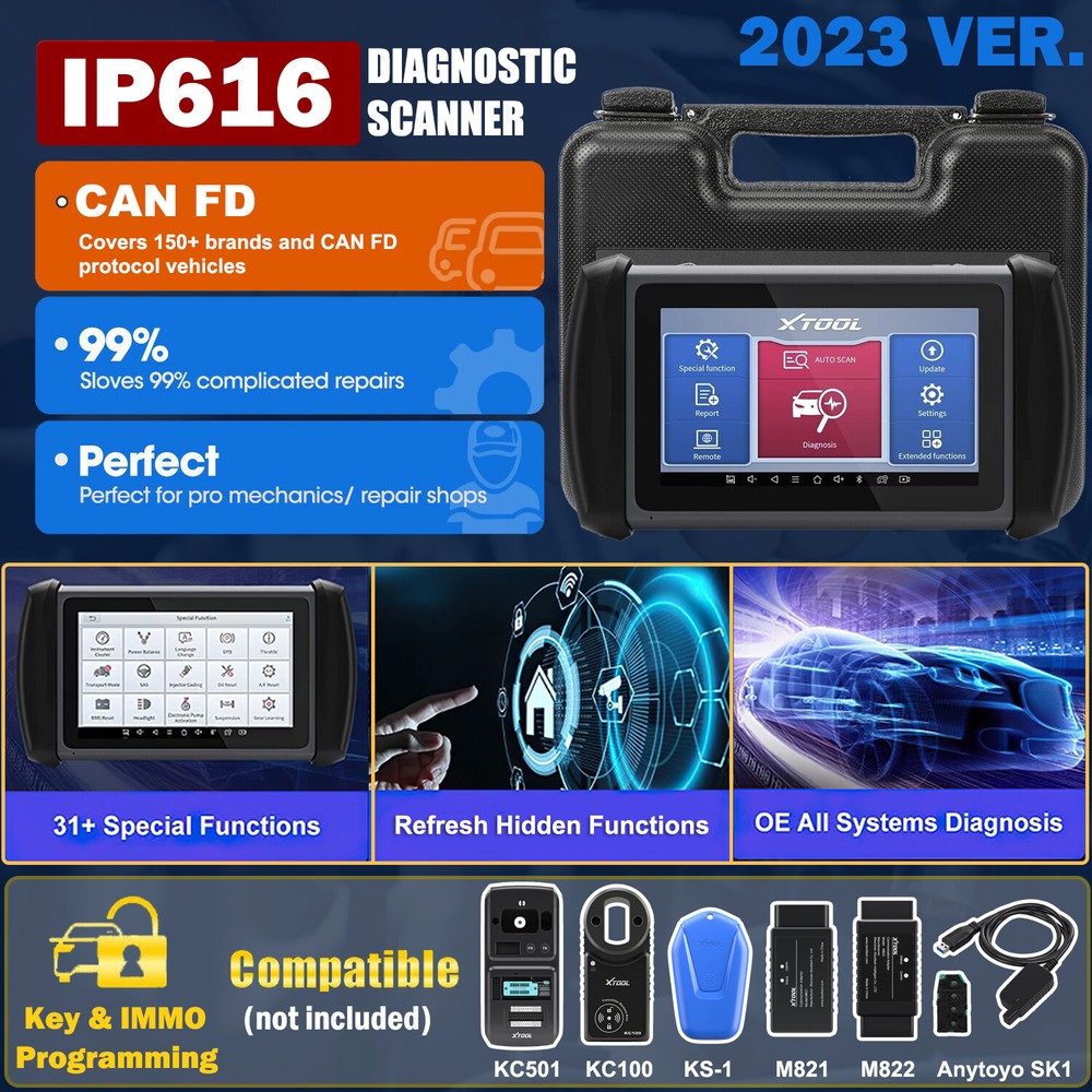 XTOOL IP616 Automotive Full System OBD2 Scanner Diagnostic Tool Key Programmer