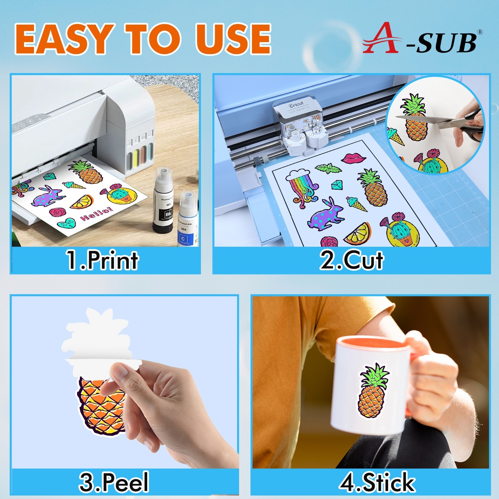 A-SUB Printable Vinyl Sticker Paper for Inkjet Waterproof Matte White 50-200 PK