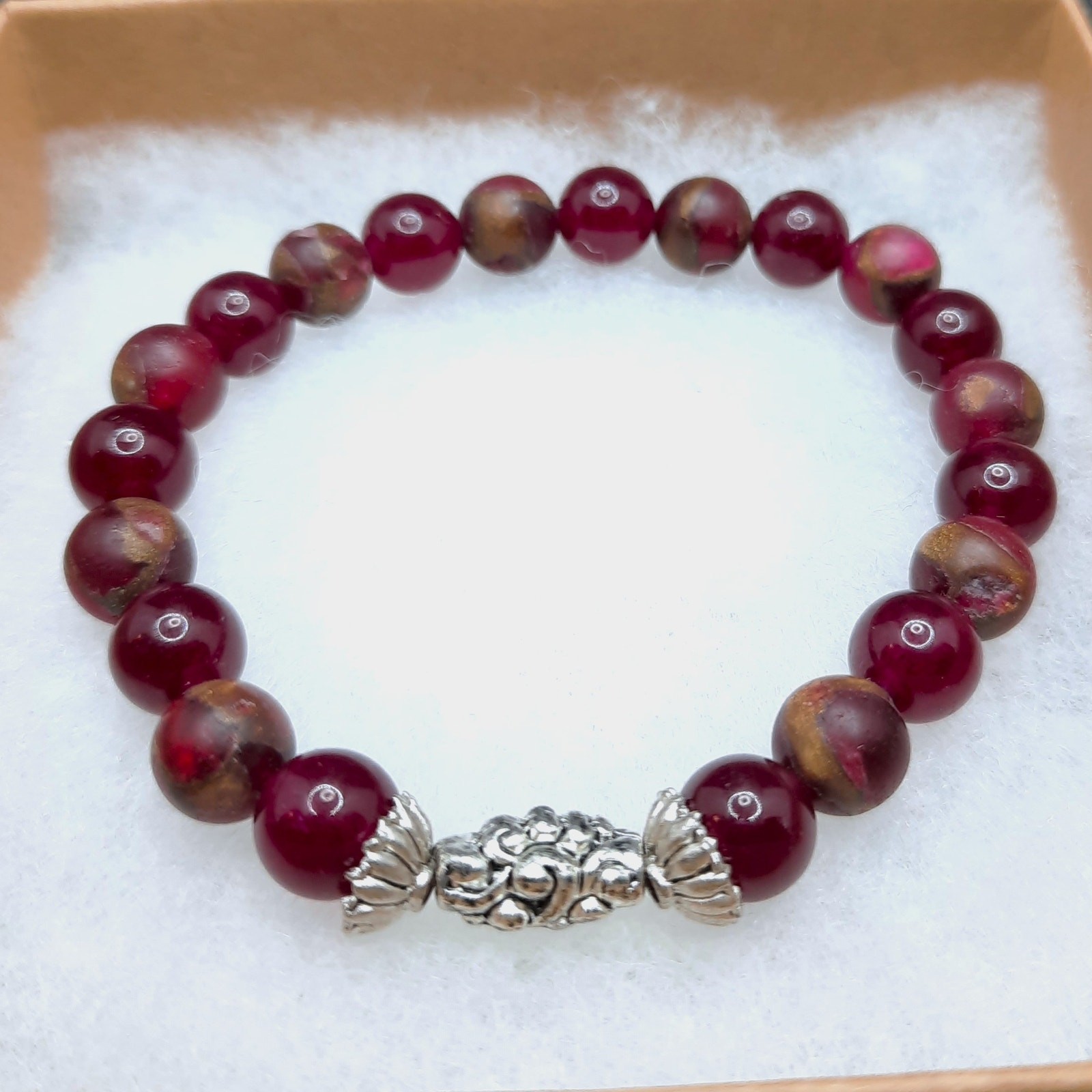 Red Jasper 8mm Beaded Bracelet with Tibetan Silver, New