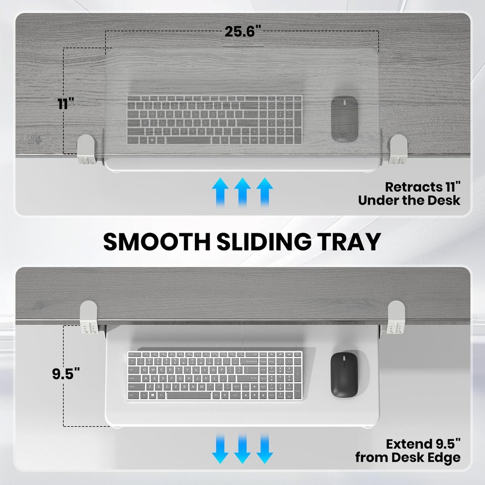 Keyboard Tray Under Desk, Pull Out Keyboard & Mouse Tray with Adjustable C-cl...