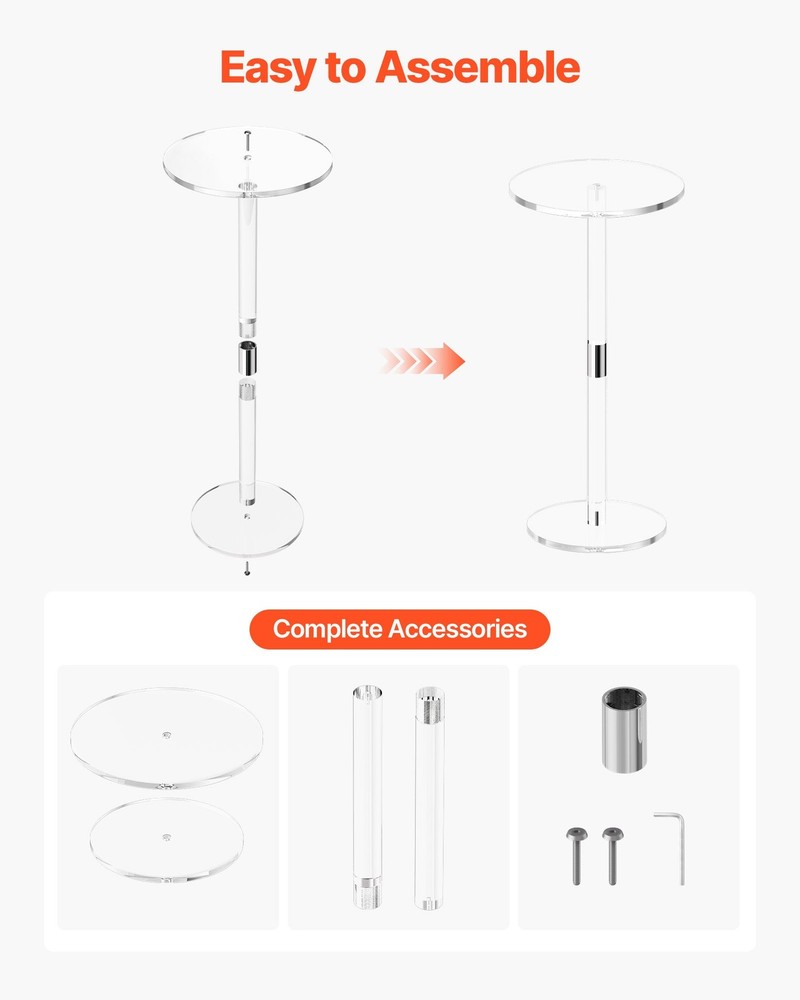 Acrylic Drink Table, Clear End Table Round Top with Solid Post, Modern Acrylic C