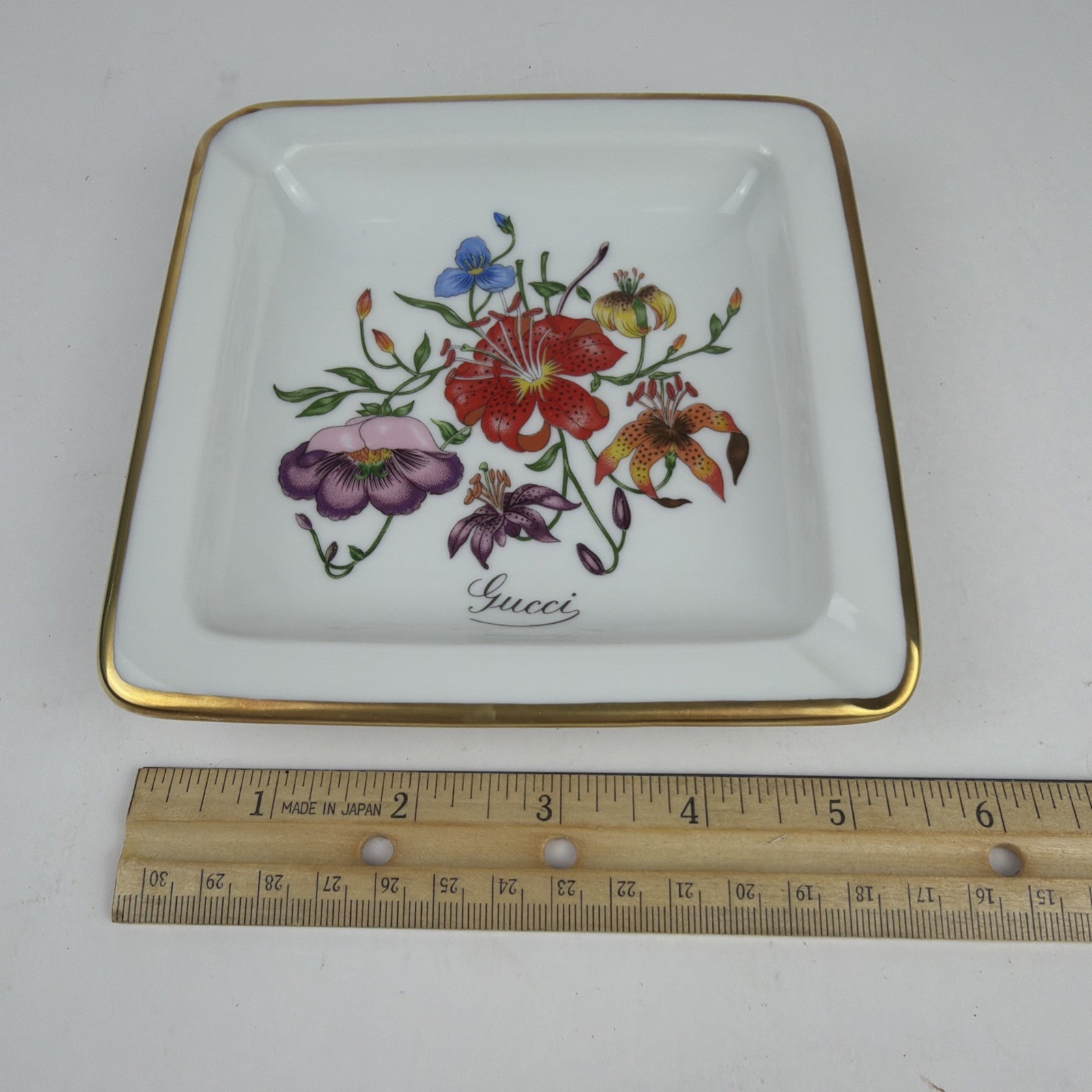 Gucci x Richard Ginori Flora Floral Porcelain Square Ashtray Italy Vintage 5.5"