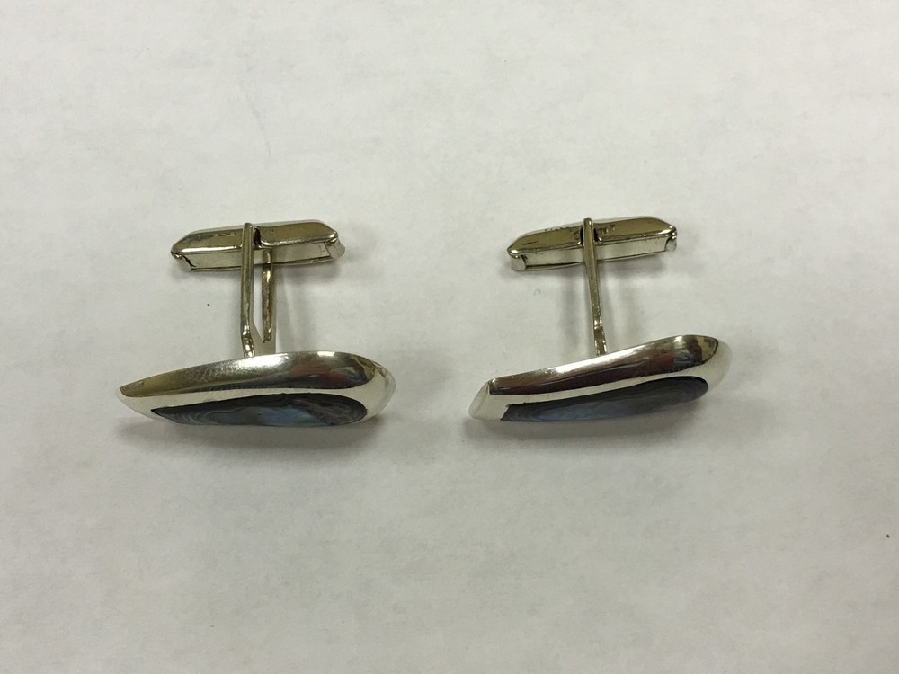 Sterling Silver Mexican Abalone Shell Cuff Links