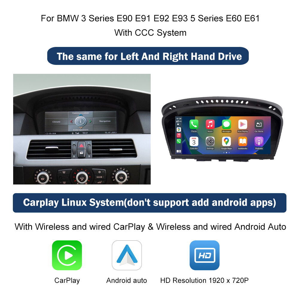 8.8' Wireless CarPlay Auto Car Touch Screen For BMW E90 E60 E61 E63 CCC