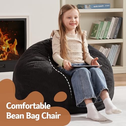 2FT Bean Bag Chair,Teardrop Bean Bags Small Beanbag Chair with 2 FT Black