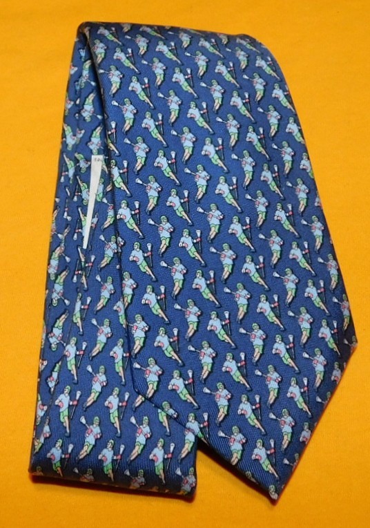 BOY'S VINEYARD VINES MADE IN U.S.A. BLUE/RED/YELLOW LACROSSE PLAYER MOTIF TIE.
