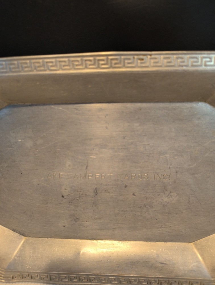 Antique Octagonal Dish Tray Aluminum Jake Lambert Yards, WI w/ Greek Key 11x5.5"