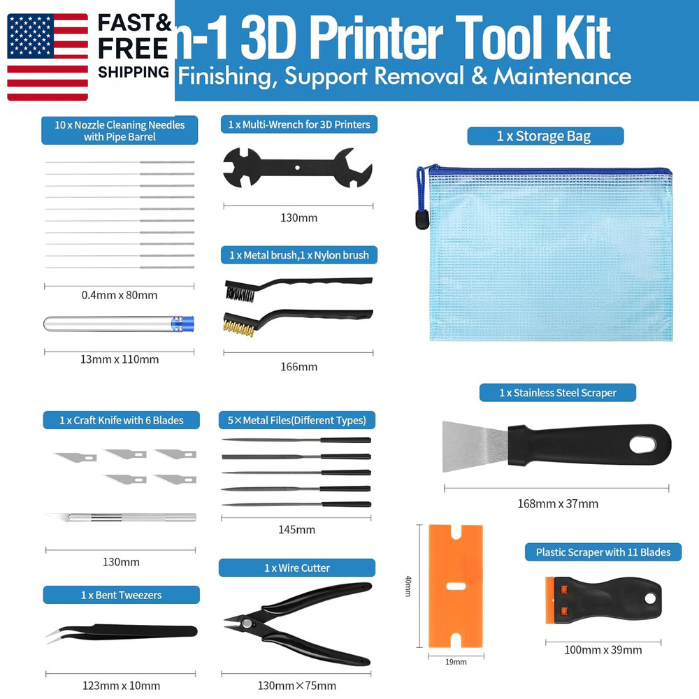 38PCS 3D Printer Tools, 3D Printer Tool Kit with Nozzle Cleaner, Scraper, Files,