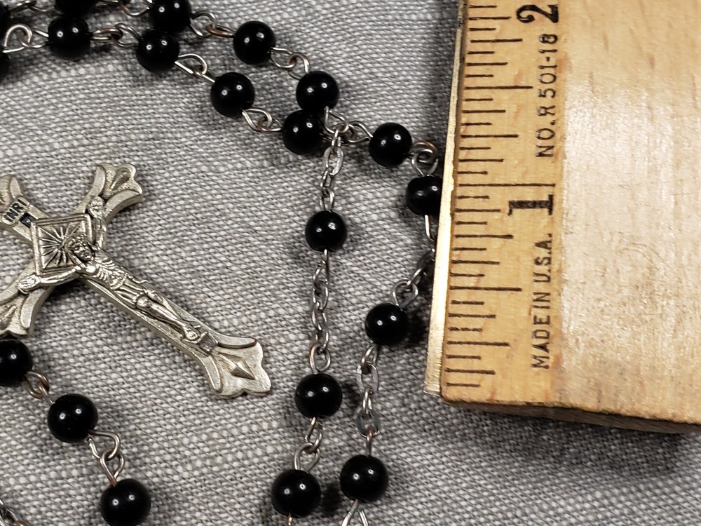 Beautiful Rosary Black Beads Christian Religious Gift C59