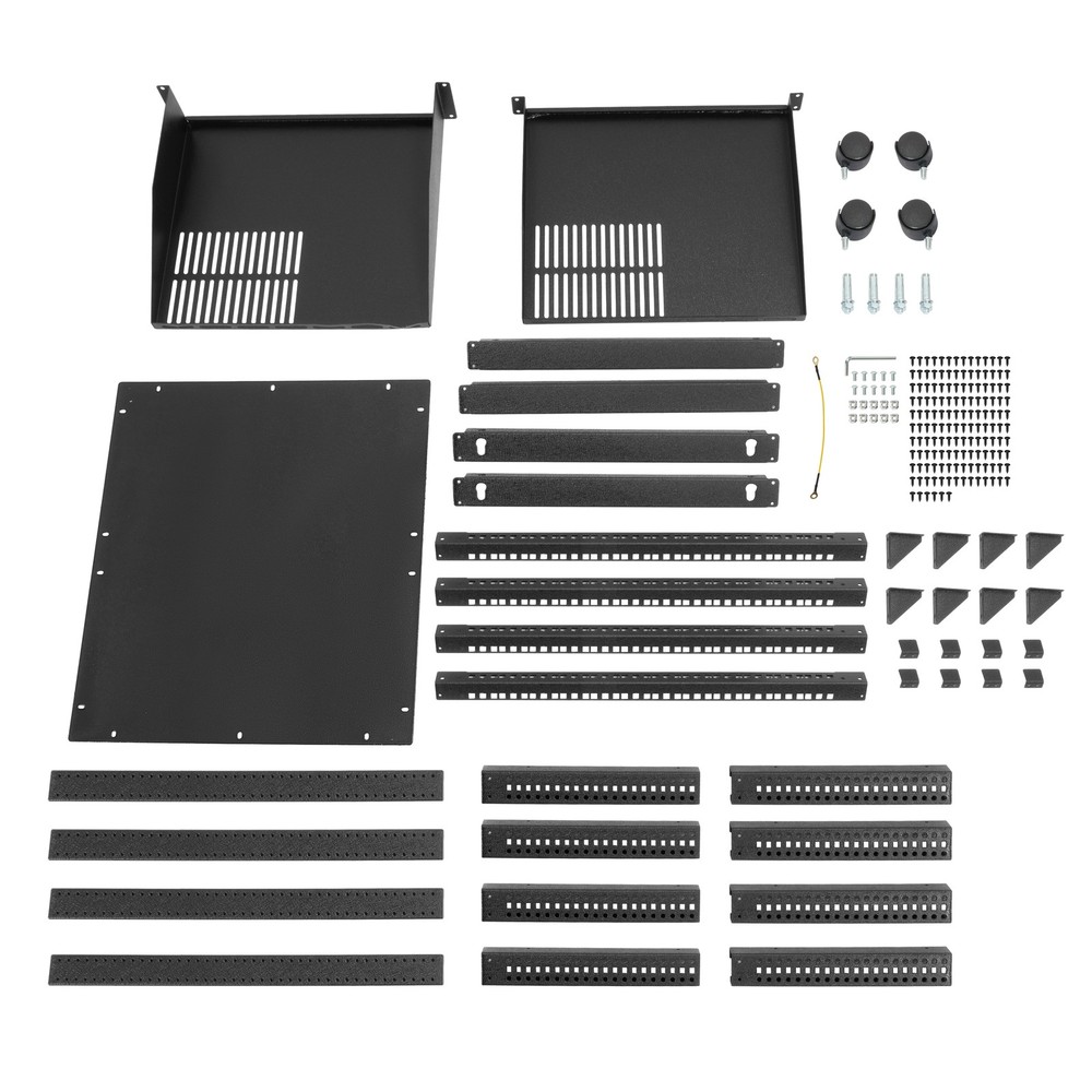 Black 12U Open Frame Network Rack Wall Mounted Server Rack 4 Post with Shelves
