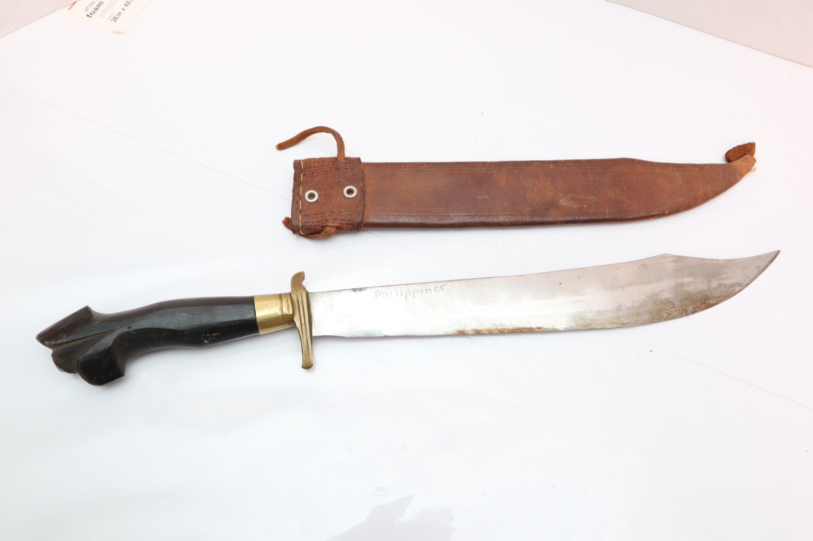 Vintage Philippine Negrito Bolo Knife - 22" Kriss Dagger Leather Sheath Filipino