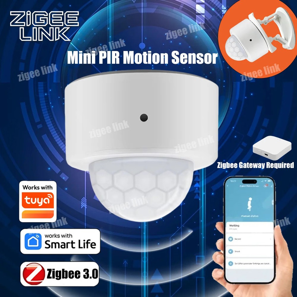 Smart PIR Motion Sensor Tuya Zigbee 3.0 196.85 Ft Range 120° Detection ABS