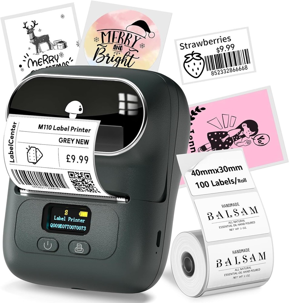 Phomemo M110 Thermal Label Maker Mobile Barcode Printer +1 Roll Label Gray Color