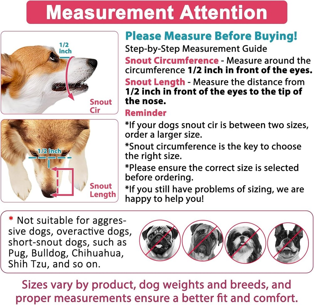 Dog Muzzle Anti Biting Barking & Chewing W/ Comfortable Mesh Soft Fabric &