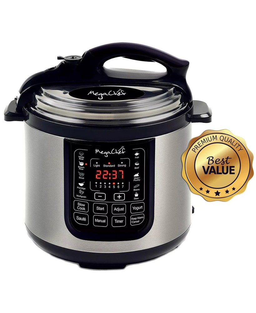 Megachef 8-Quart Digital Pressure Cooker – Steel, Black & Silver,Multi-Function