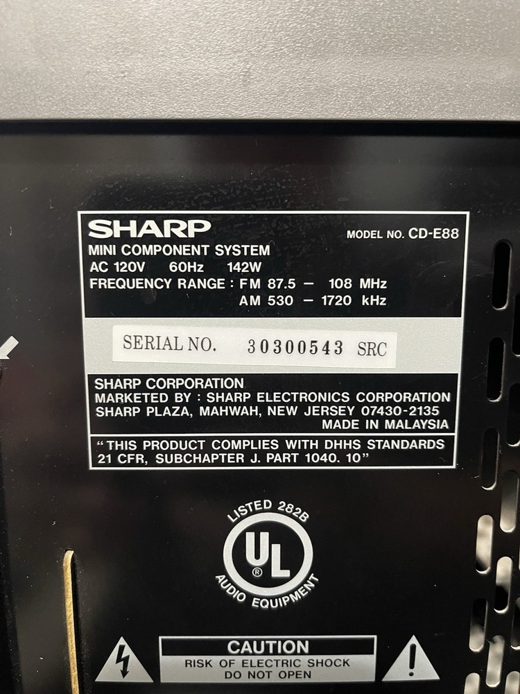Vintage RARE Sharp CD E88 340W 3Disc Mini Component System Tested Read Desc