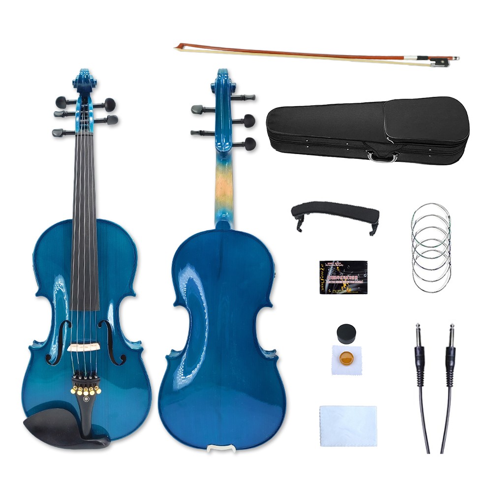 Electric Violin Blue 5 String 4/4 Full Size Maple Spruce Solid Violin Hand Made