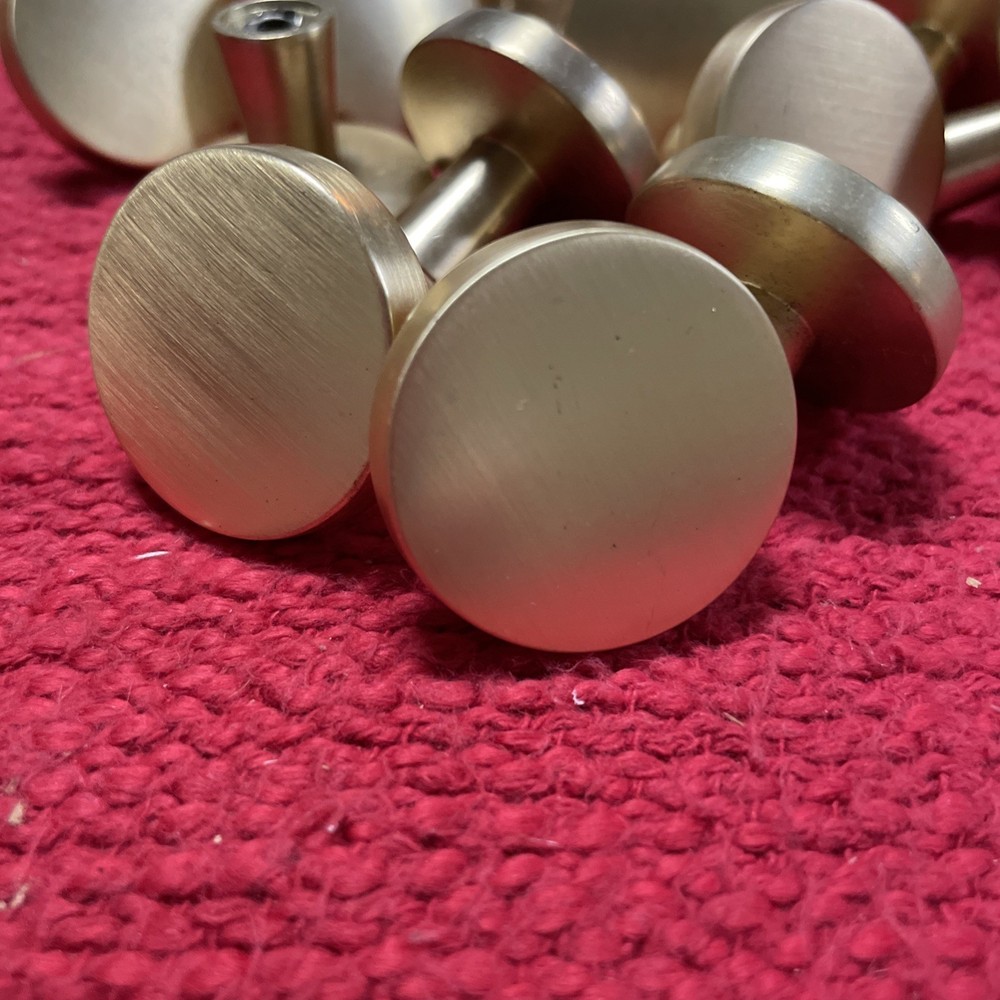 (15) Heavy Solid Brushed Brass Knobs Cabinet Doors Or Drawers