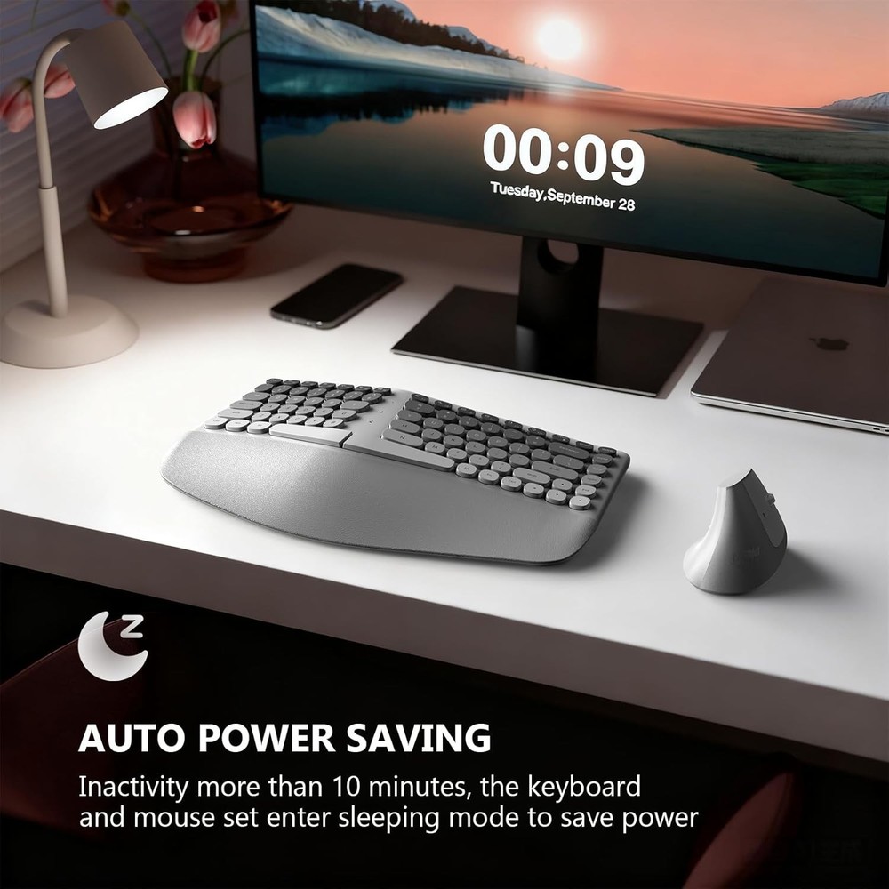 Mofii Wireless Keyboard & Vertical Optical Mouse White USB Split Curved for PC