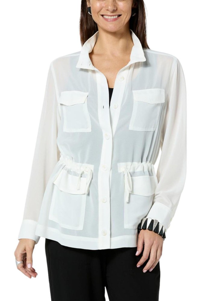 WynneLayers Chiffon Safari Jacket Cloud