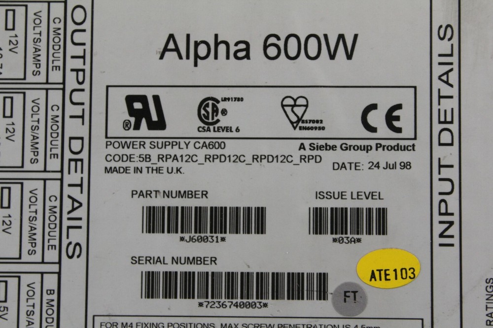 J60031 LAMBDA Alpha 600W Modular Power Supply