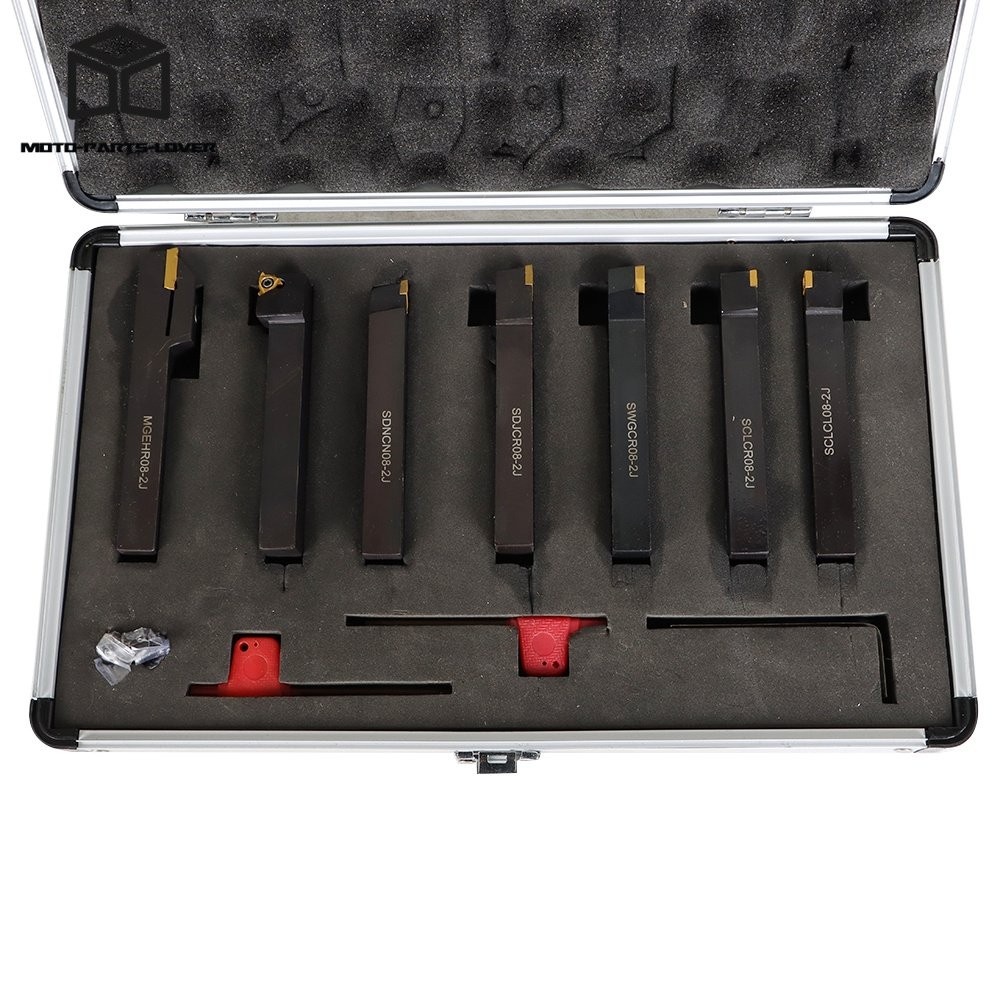 7Pcs Carbide Indexable Turning Tool 1/2" Lathe Tool Bit Thread Insert+Holder Kit