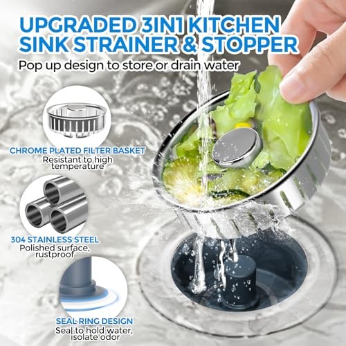 Kitchen Sink Drain Strainer - Kitchen Sink Stopper,Stainless Chrome Silver