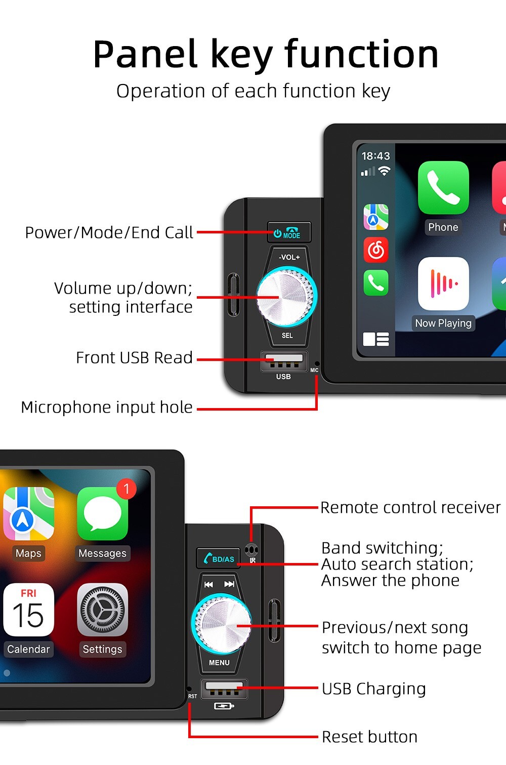 Single Din Car Stereo Radio Bluetooth MP5 Player For Apple Carplay Android Auto