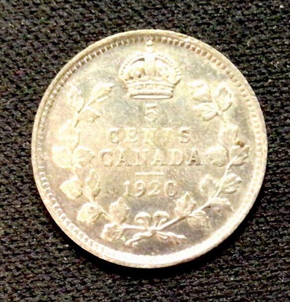 1920 Canada Silver! 5 Cents. ENN Coins