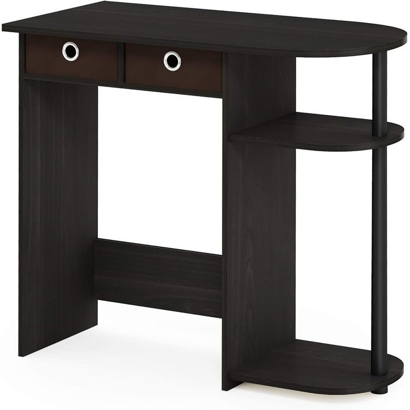 Stylish Compact Computer Desk W/ 3 Open Side Shelves Home Office Study Espresso