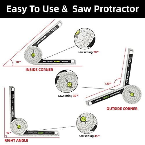 Miter Saw Protractor, Measuring Tools Precision Laser Inside & Outside Miter