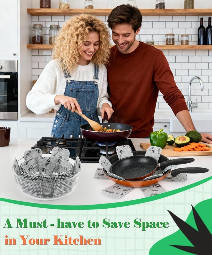 Protective Felt Pan Separators - 3 Sizes Included for Efficient Kitchen Storage