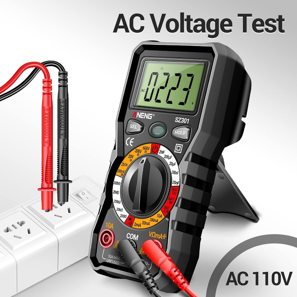 Compact Digital Multimeter - AC/DC Voltmeter with Protective Case & Precision