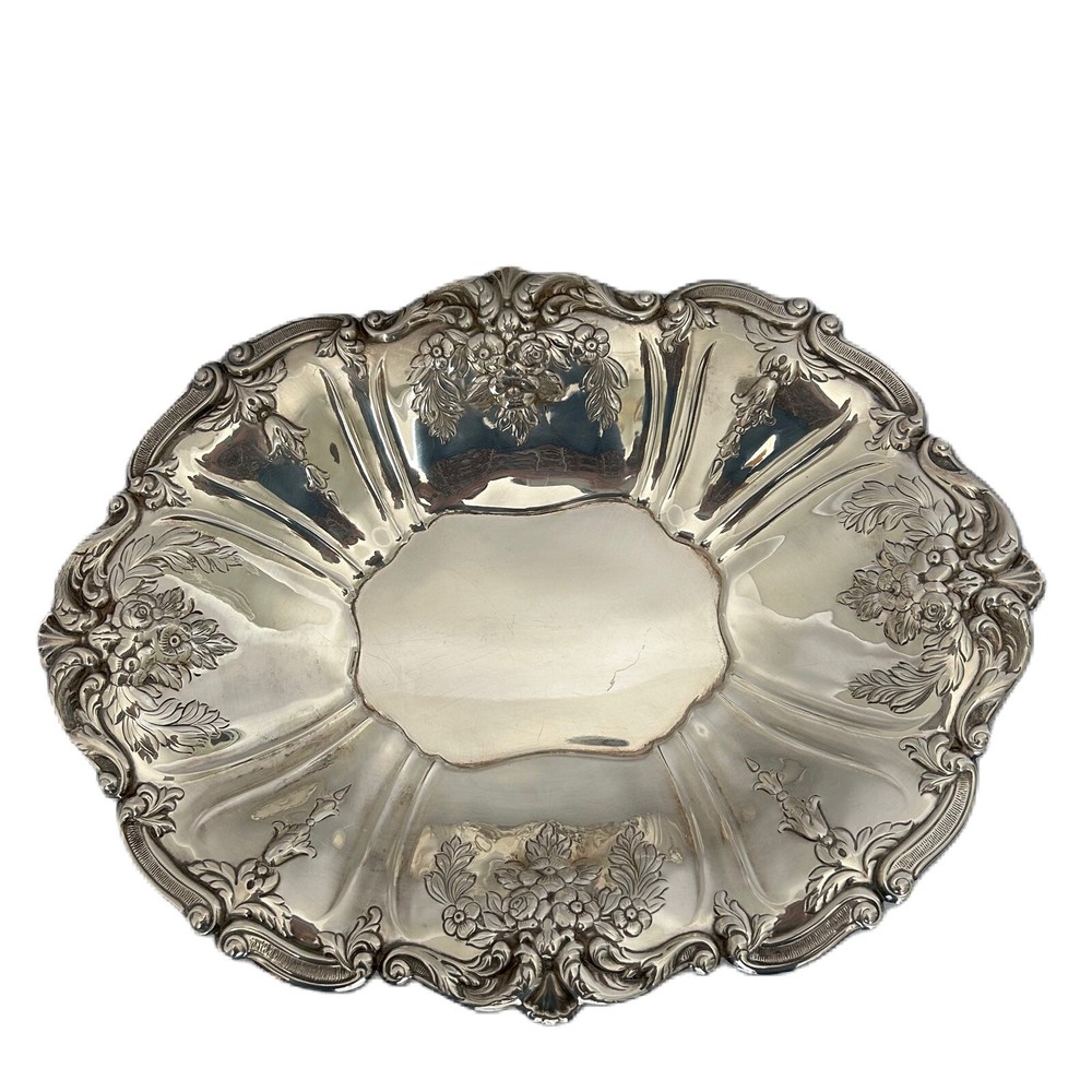 Eton Vintage Oval Vegetable Bowl Footed Silverplate Repousse Victorian Floral