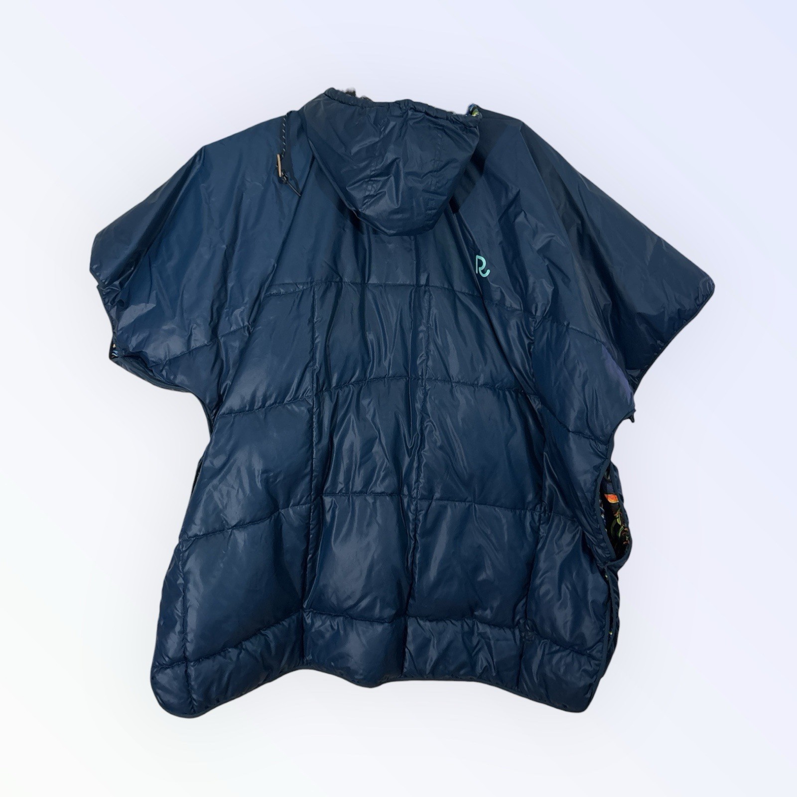 Rumpl Original Puffy Poncho L Navy Blue Hawaii Floral Camping Hiking Packable