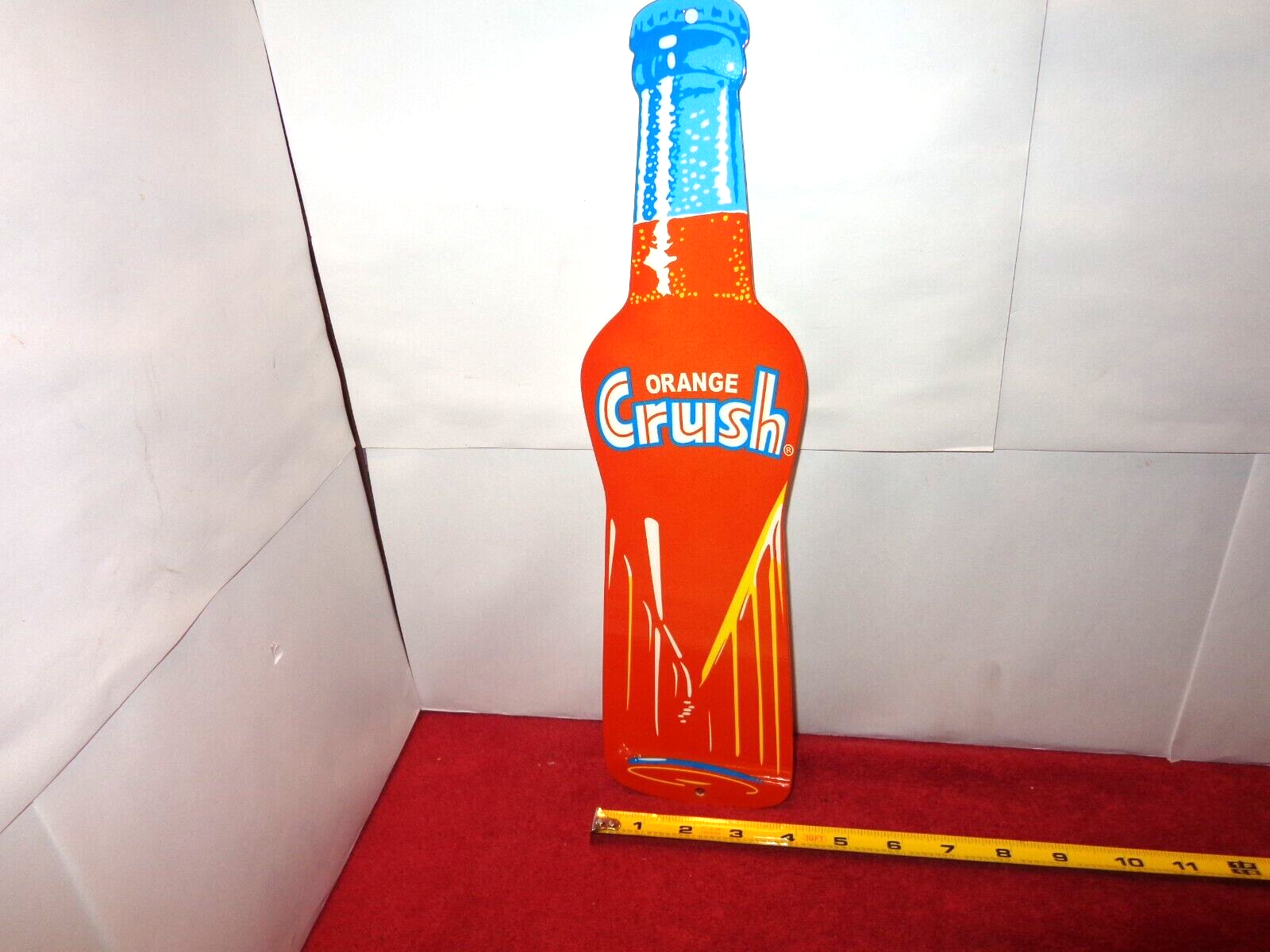 3 3/4 x 15 in ORANGE CRUSH SODA POP ADVERTISING SIGN HEAVY DIE CUT METAL #Z 286