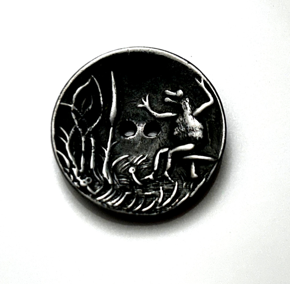 Unusual Medium Metal Frog on a Toadstool Button #457