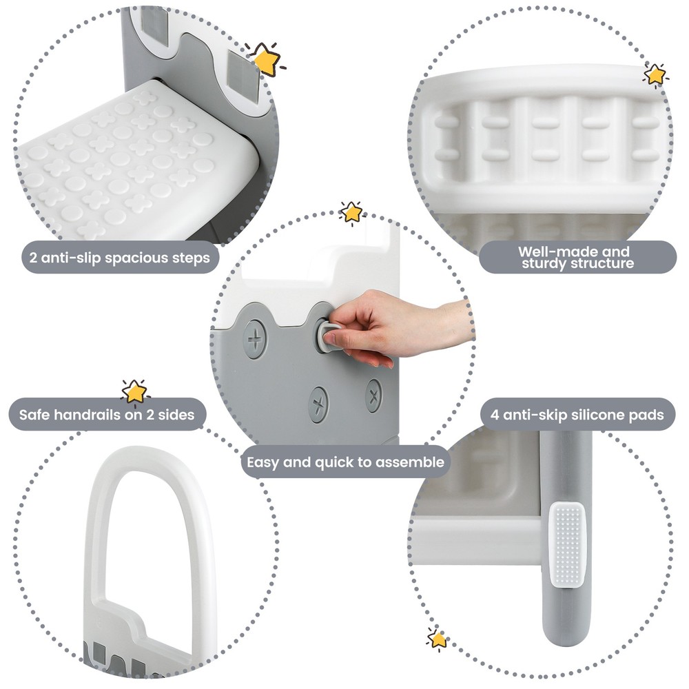 2-Step Children Step Stool with Handles Plastic Kids Stool for Bathroom, Kitchen