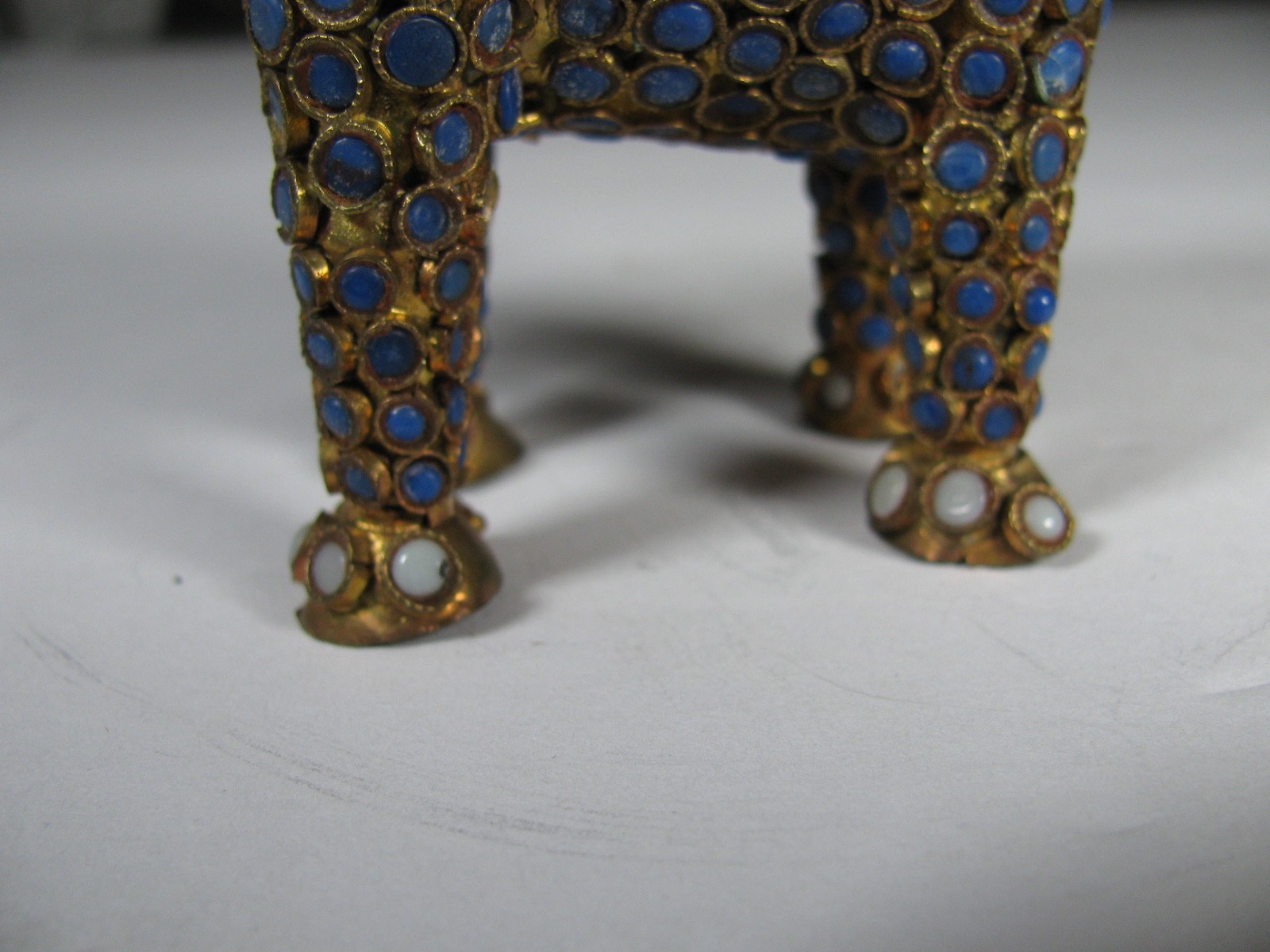 Lot 2 Vintag Tibet or Nepal Elephant Brass Lapis Coral Inlaid Filigree Figurine