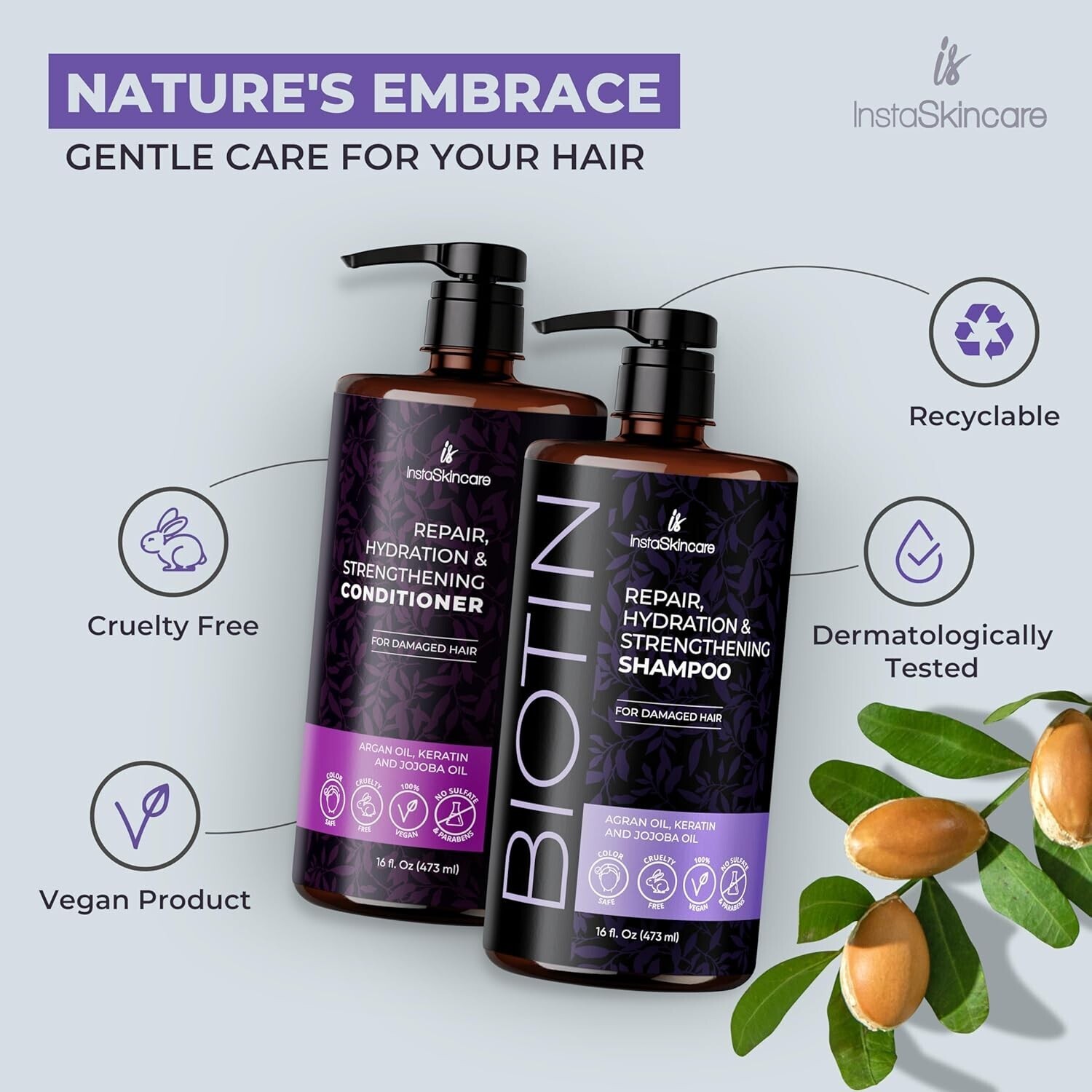 InstaSkincare Biotin Shampoo and Conditioner Set for Hair Growth 16 Oz