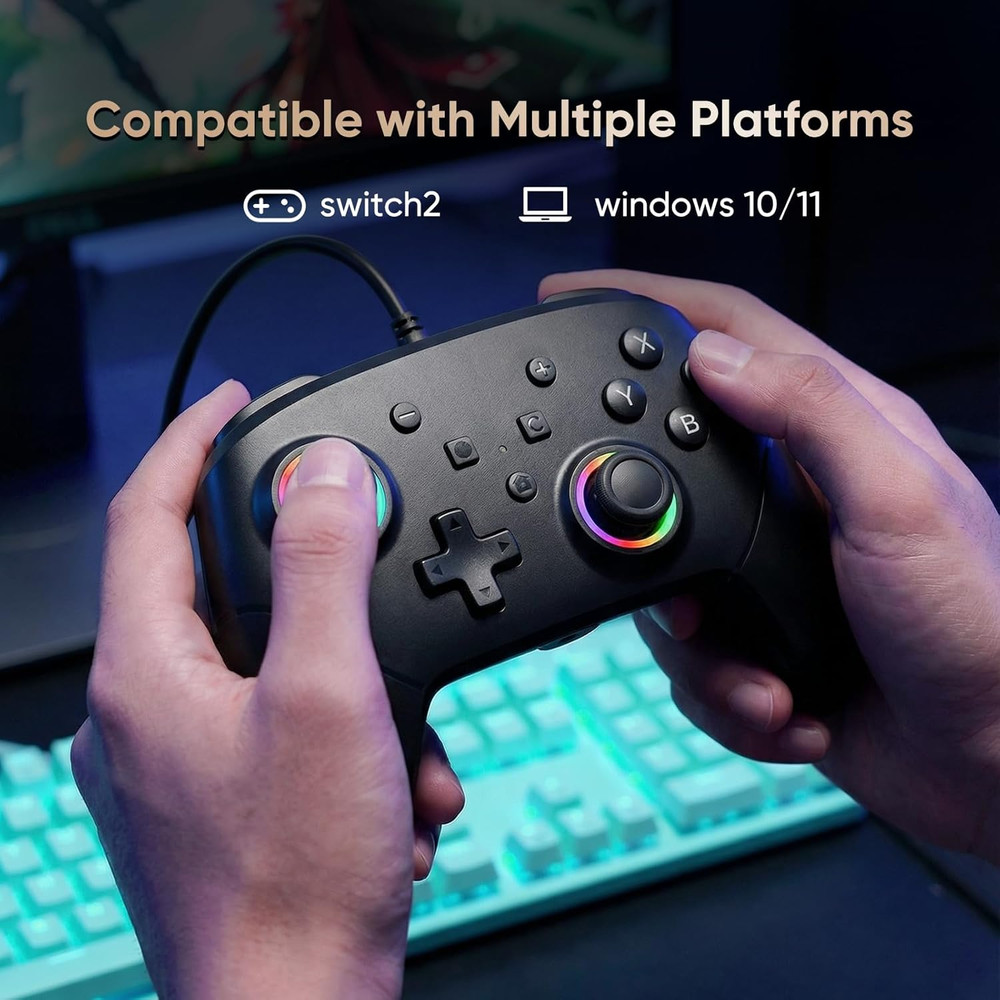 Wired Pro Controller for Switch 2, C Button, 9-Axis, Hall Effect Joysticks Gamep