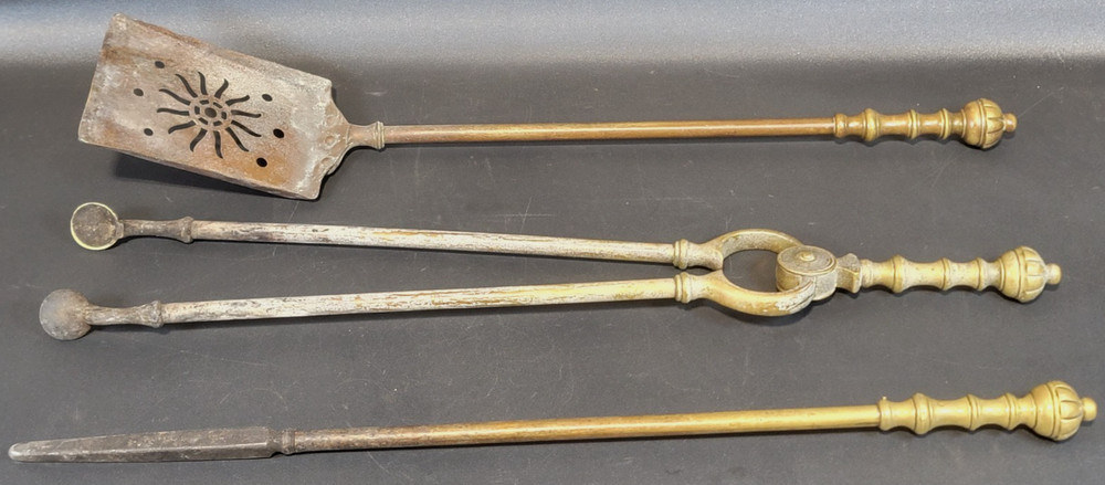 3-Piece Antique Brass Fireplace Tool Set